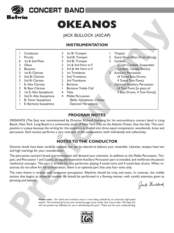 Okeanos - Concert Band Conductor Score & Parts (Digital Download)