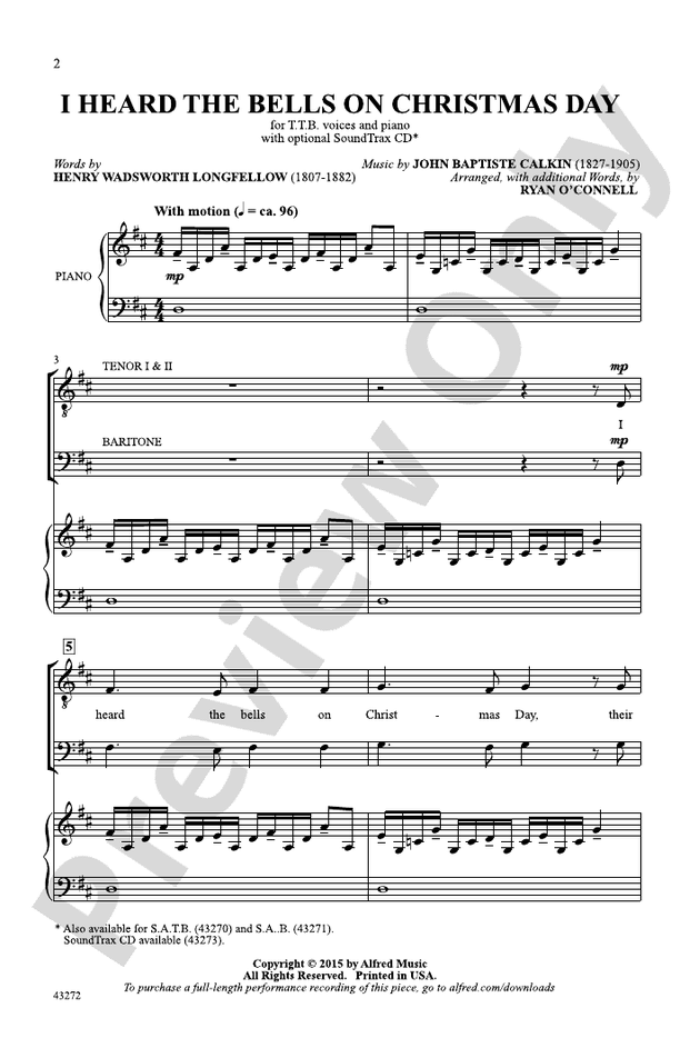 I Heard the Bells on Christmas Day – TTB Choral Octavo (Digital Download)