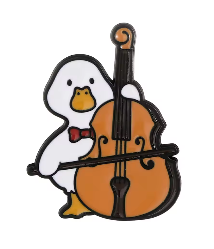 Pin/Brooch Duck Playing the Bass/Cello