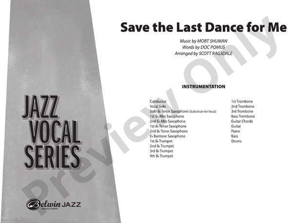 Save the Last Dance for Me - Jazz Ensemble Conductor Score & Parts(Digital Download)