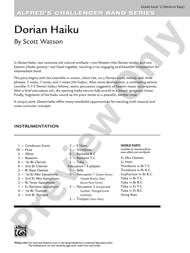 Dorian Haiku - Concert Band Conductor Score & Parts (Digital Download)