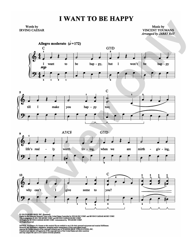 I Want to Be Happy - Arr. Jerry Ray - Easy Piano (Digital Download)