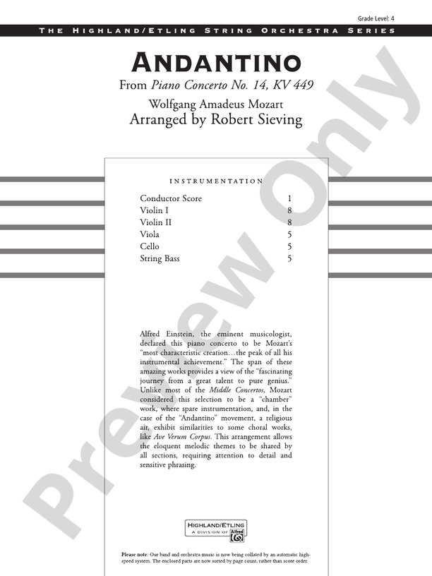 Andantino – String Orchestra Conductor Score & Parts (Digital Download)