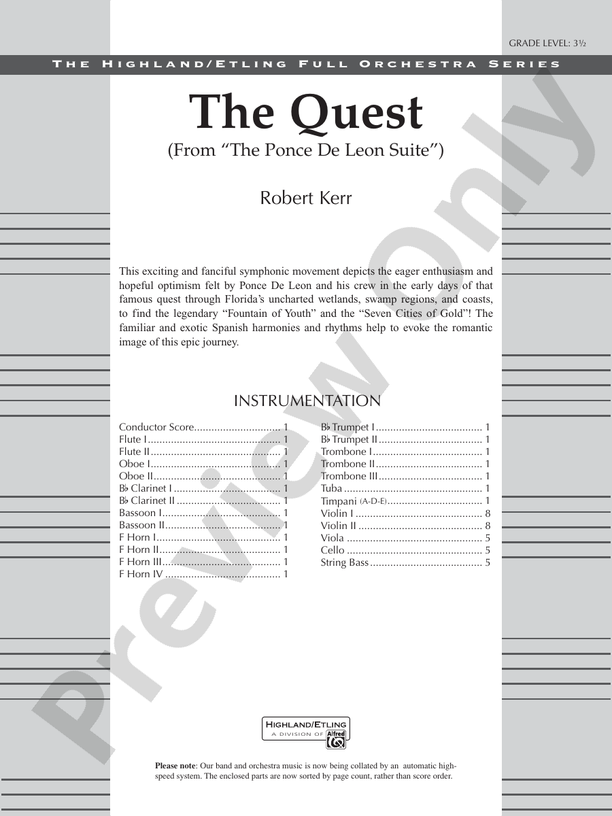 The Quest – Full Orchestra Conductor Score & Parts (Digital Download)