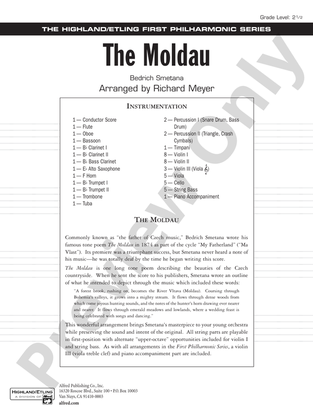 The Moldau – Full Orchestra Conductor Score & Parts (Digital Download)
