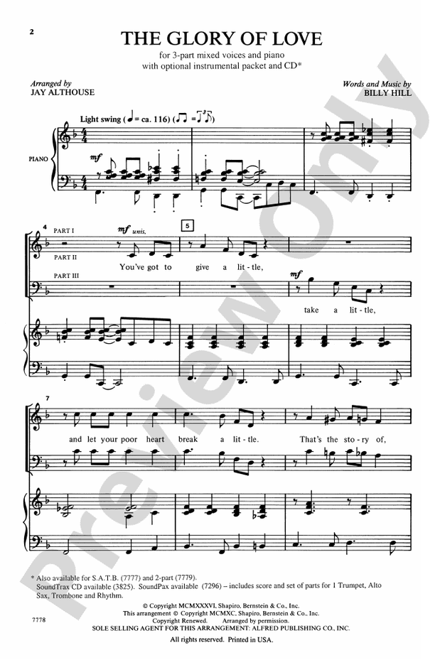 The Glory of Love - 3-Part Mixed Choral Octavo (Digital Download)