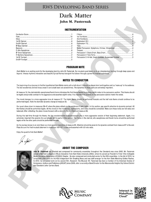 Dark Matter - Concert Band Conductor Score & Parts (Digital Download)