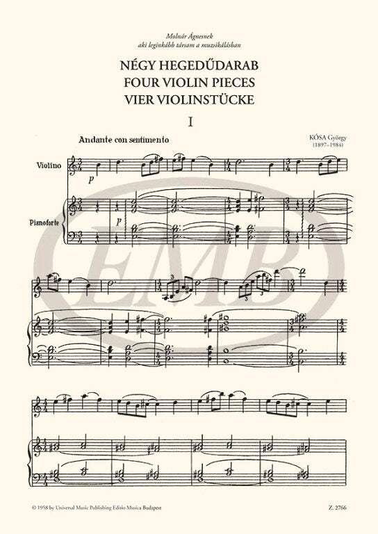 Kosa - 4 Pieces - Violin/Piano Accompaniment EMB Z2766