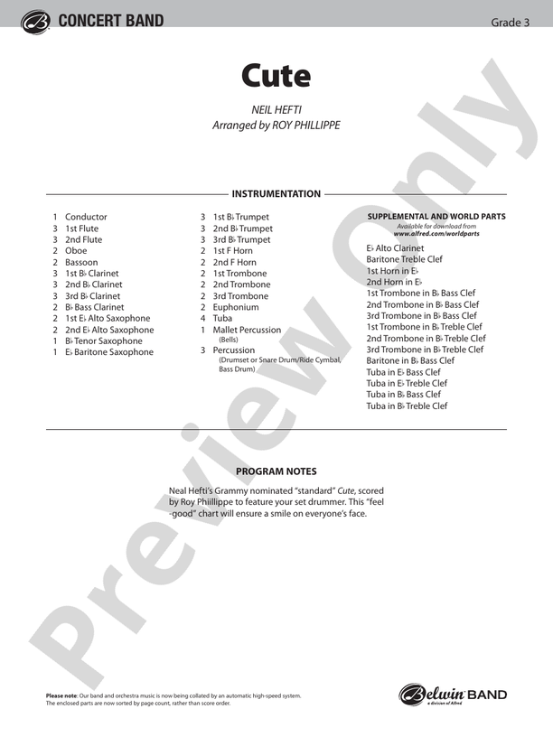 Cute - Concert Band Conductor Score & Parts (Digital Download)