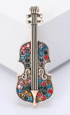 Brooch Gold Cello with Colourful Diamontes