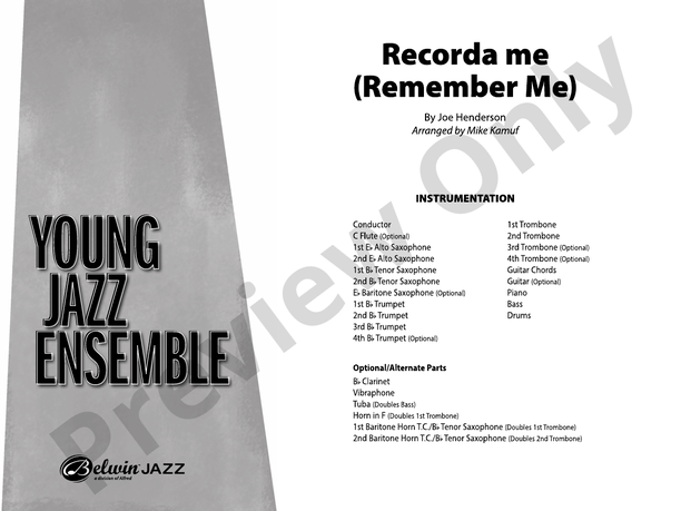 Recorda Me (Grade 2.5) – Jazz Ensemble Conductor Score & Parts (Digital Download)