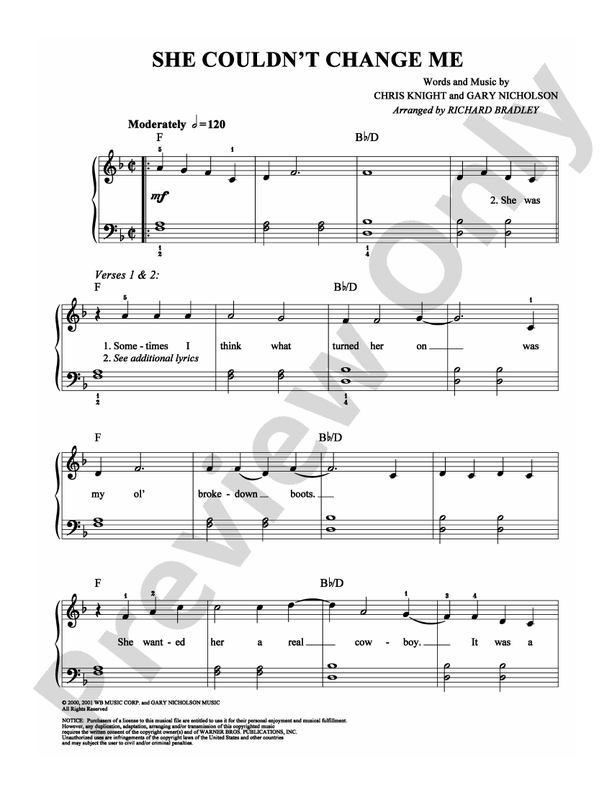 She Couldn't Change Me - Arr. Richard Bradley - Easy Piano (Digital Download)