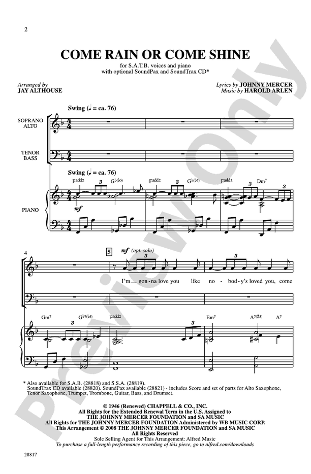 Come Rain or Come Shine – SATB Choral Octavo (Digital Download)