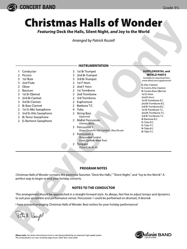 Christmas Halls of Wonder – Concert Band Conductor Score & Parts (Digital Download)