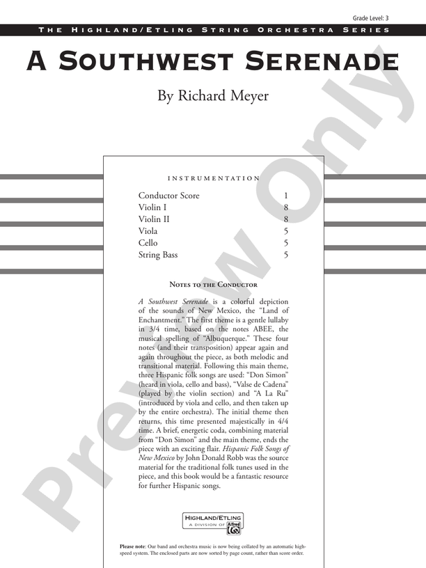 A Southwest Serenade – String Orchestra Conductor Score & Parts (Digital Download)