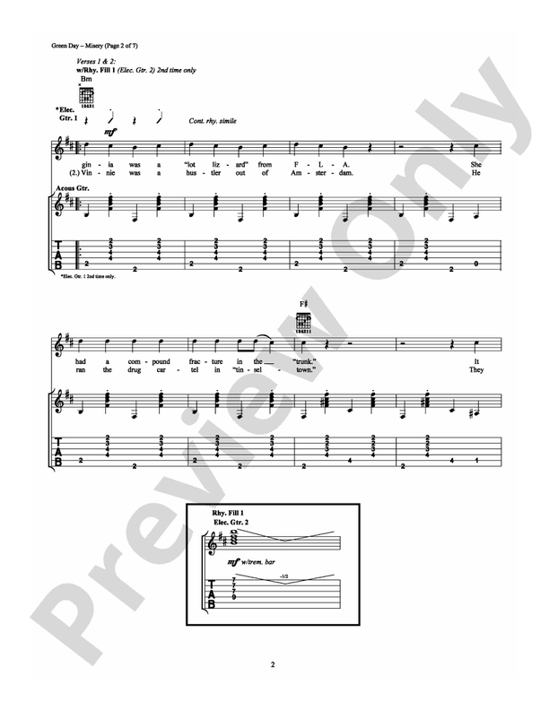 Misery - Green Day - Guitar TAB (Digital Download)