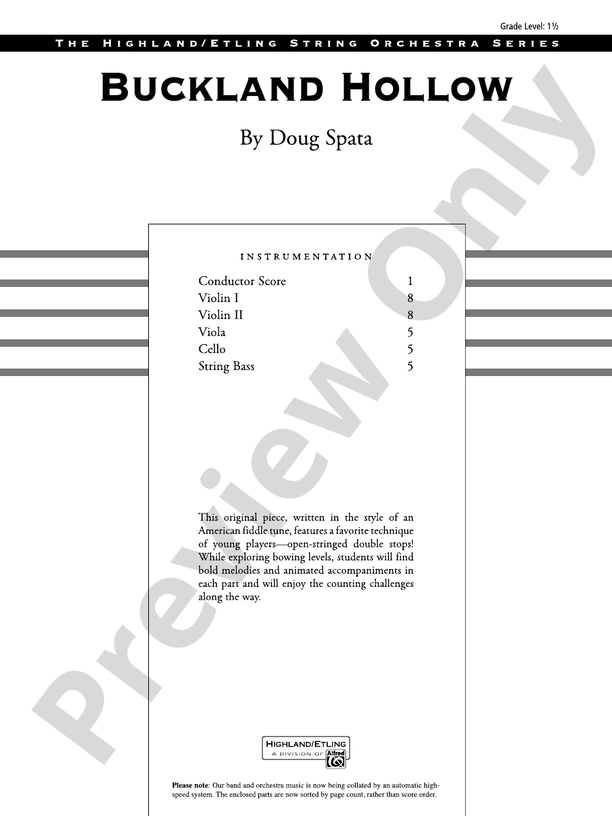 Buckland Hollow - String Orchestra Conductor Score & Parts (Digital Download)