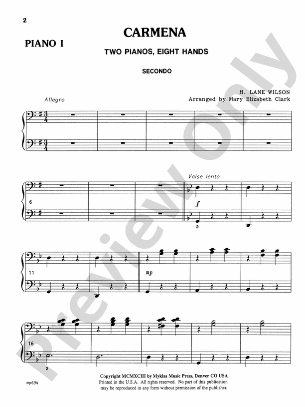 Carmena - 2 Pianos, 8 Hands (Digital Download)