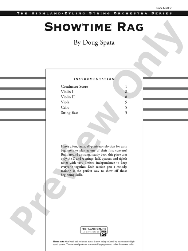 Showtime Rag - String Orchestra Conductor Score & Parts (Digital Download)