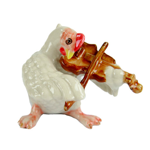 Hen Chicken Playing the Violin Porcelain Figurine