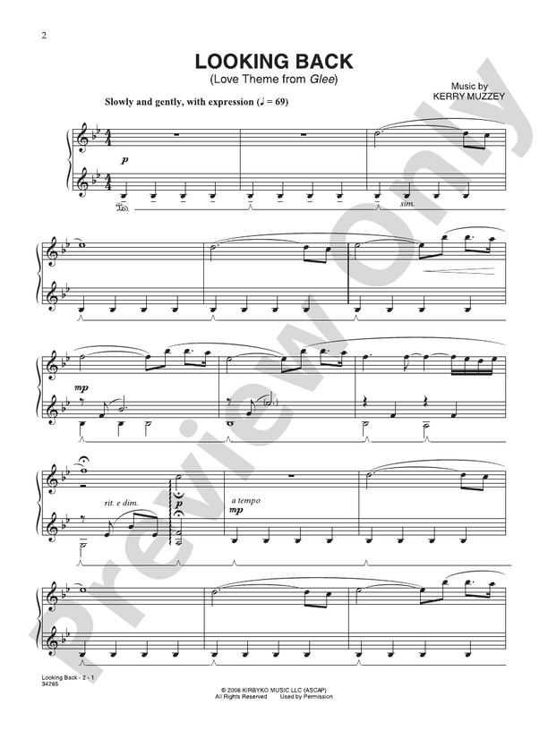 Looking Back (Love Theme from "Glee") - Piano (Digital Download)