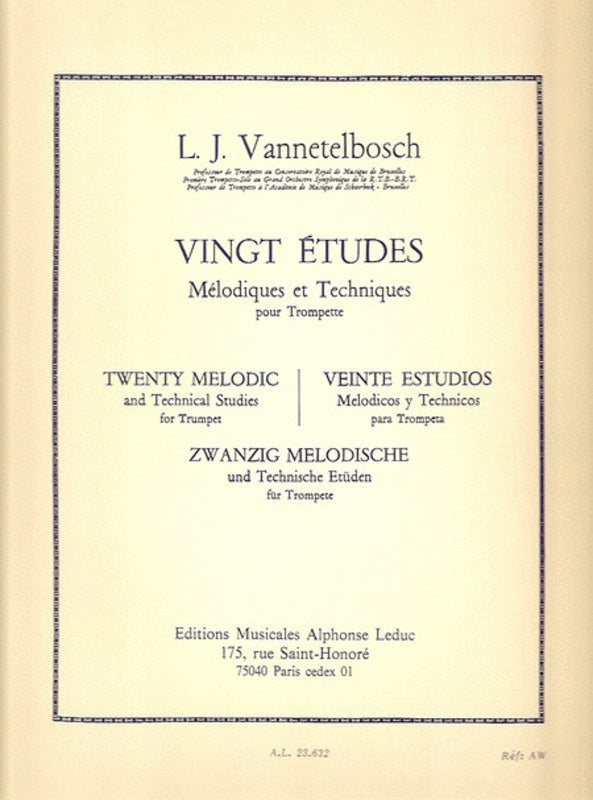 20 MELODIC AND TECHNICAL ETUDES FOR TRUMPET - VANNETTELBOSCH - TRUMPET - LEDUC