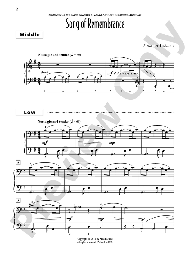 Song of Remembrance - 1 Piano, 6 Hands (Digital Download)