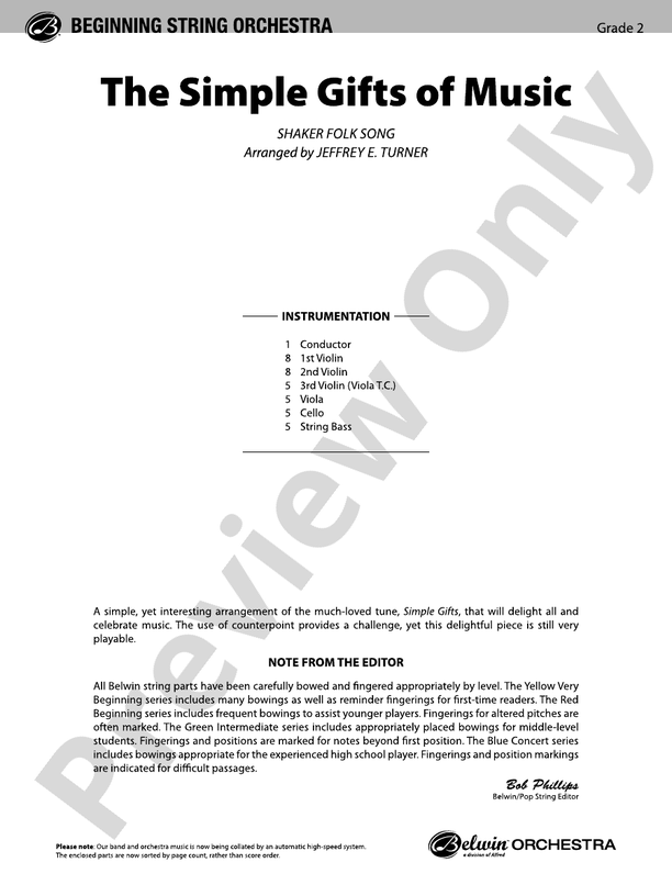 The Simple Gifts of Music – String Orchestra Conductor Score & Parts (Digital Download)