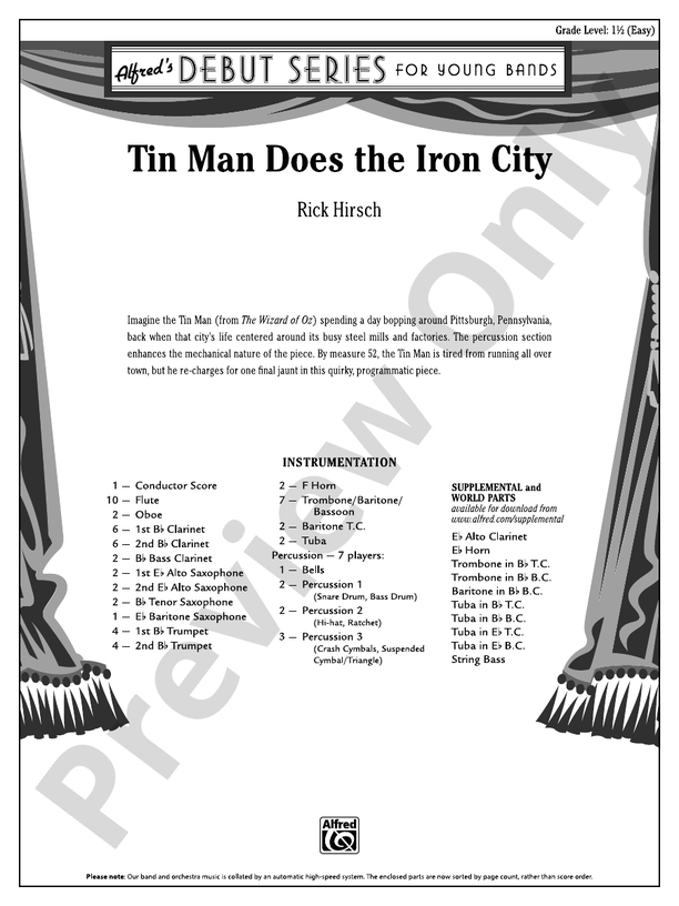 Tin Man Does the Iron City - Concert Band Conductor Score & Parts (Digital Download)
