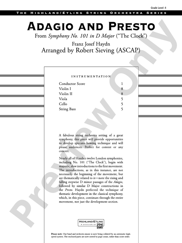 Adagio and Presto – String Orchestra Conductor Score & Parts (Digital Download)