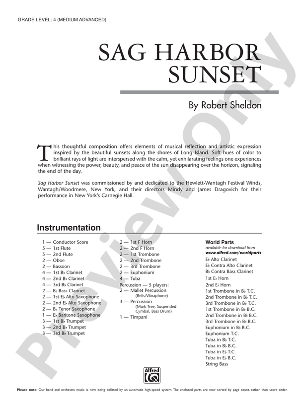 Sag Harbor Sunset - Concert Band Conductor Score & Parts (Digital Download)
