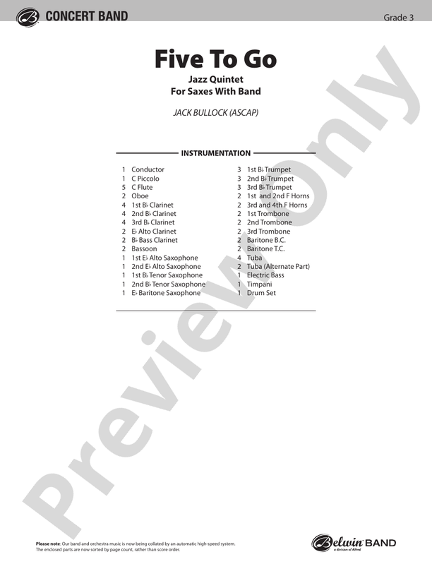 Five to Go - Concert Band Conductor Score & Parts (Digital Download)