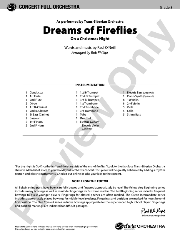 Dreams of Fireflies (On a Christmas Night) – Full Orchestra Conductor Score & Parts (Digital Download)