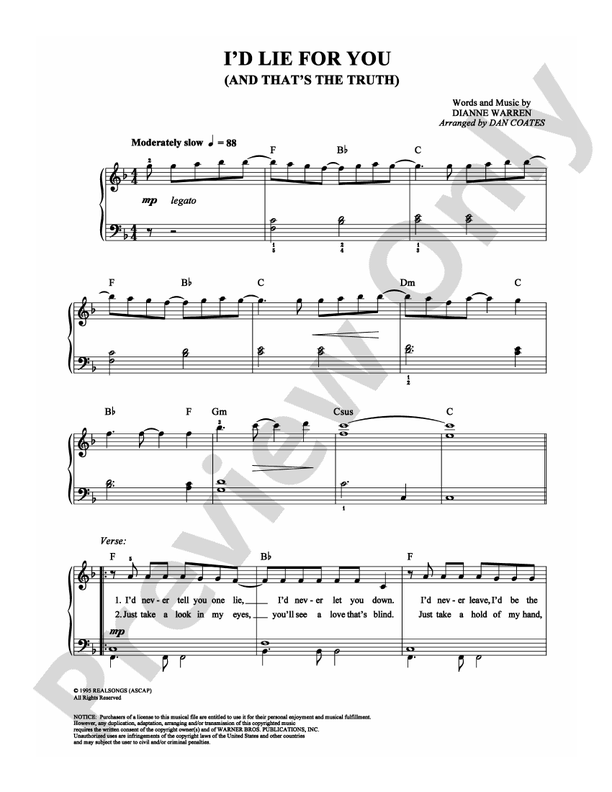 I'd Lie For You (And That's The Truth) - Arr. Dan Coates - Easy Piano (Digital Download)