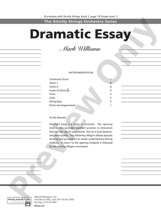 Dramatic Essay – String Orchestra Conductor Score & Parts (Digital Download)