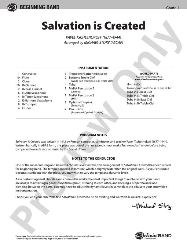 Salvation Is Created - Concert Band Conductor Score & Parts (Digital Download)