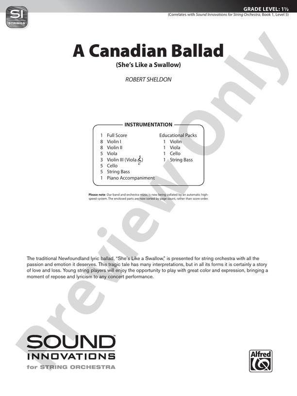 A Canadian Ballad – String Orchestra Conductor Score & Parts (Digital Download)