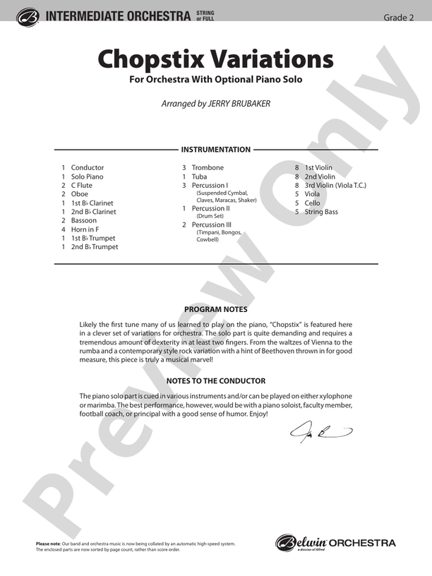 Chopstix Variations (with Opt. Piano Solo) – Ful Orchestra Conductor Score & Parts (Digital Download)