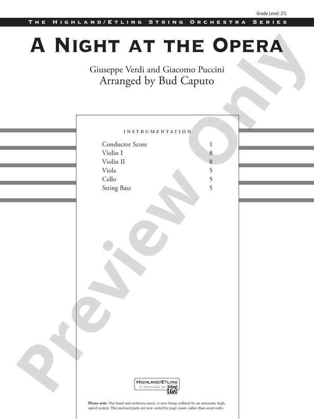 A Night at the Opera – String Orchestra Conductor Score & Parts (Digital Download)