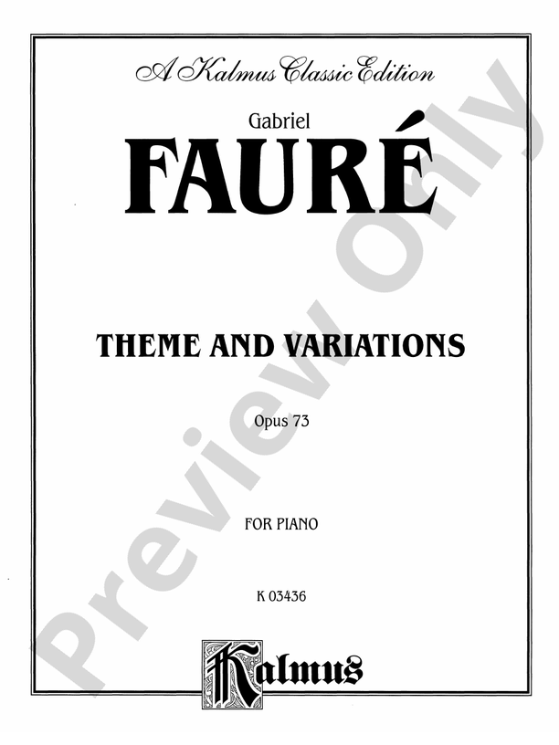 Faure - Theme and Variations, Op. 73 - Piano Solo (Digital Download)