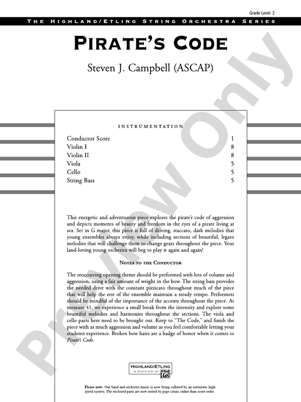 Pirate's Code – String Orchestra Conductor Score & Parts (Digital Download)