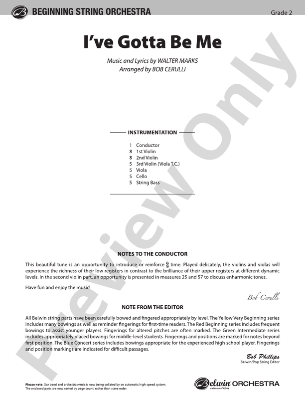 I've Gotta Be Me – String Orchestra Conductor Score & Parts (Digital Download)