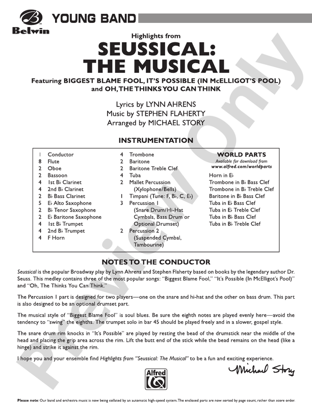Seussical: The Musical - Concert Band Conductor Score & Parts (Digital Download)