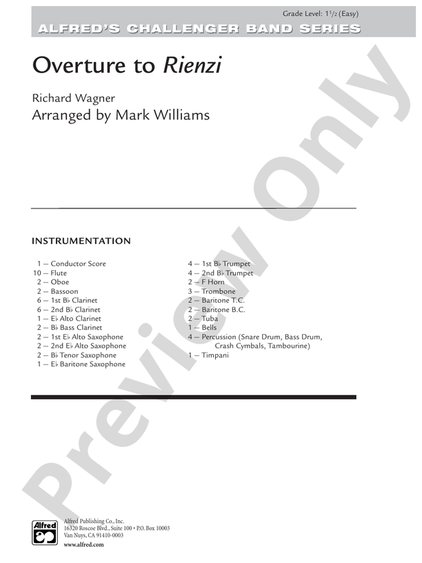 Overture to Rienzi - Concert Band Conductor Score & Parts (Digital Download)