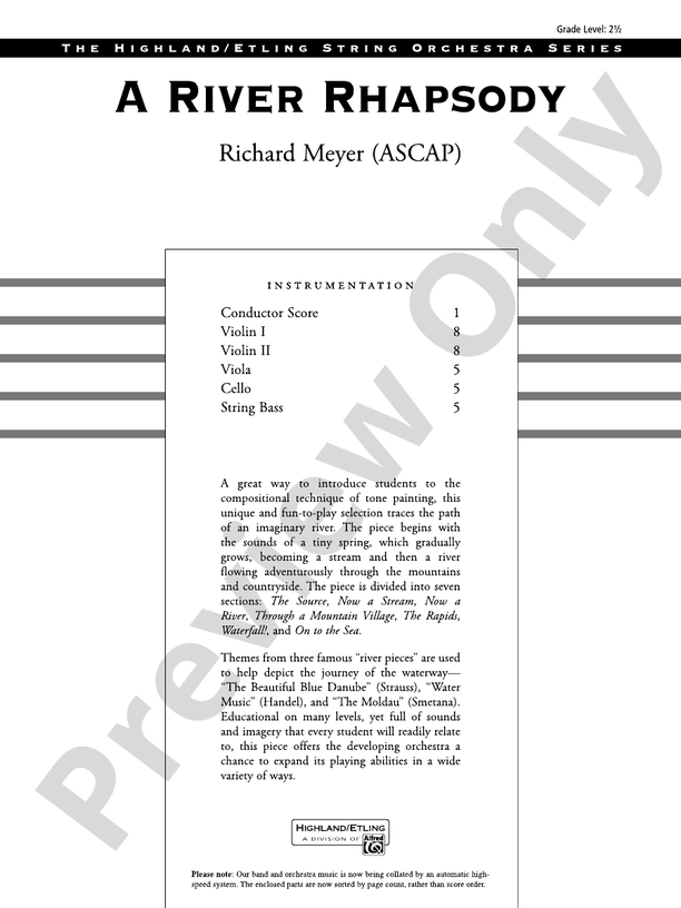 A River Rhapsody – String Orchestra Conductor Score & Parts (Digital Download)