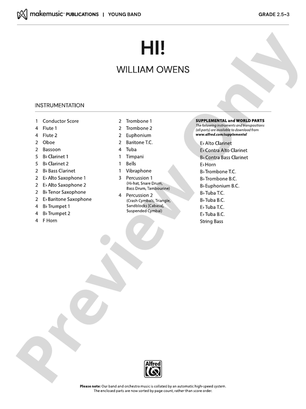 Hi! – Concert Band Conductor Score & Parts (Digital Download)