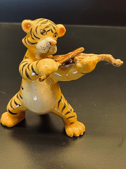 Tiger Playing the Violin Porcelain Figurine