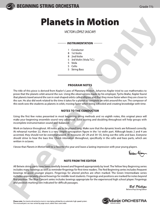 Planets in Motion – String Orchestra Conductor Score & Parts (Digital Download)