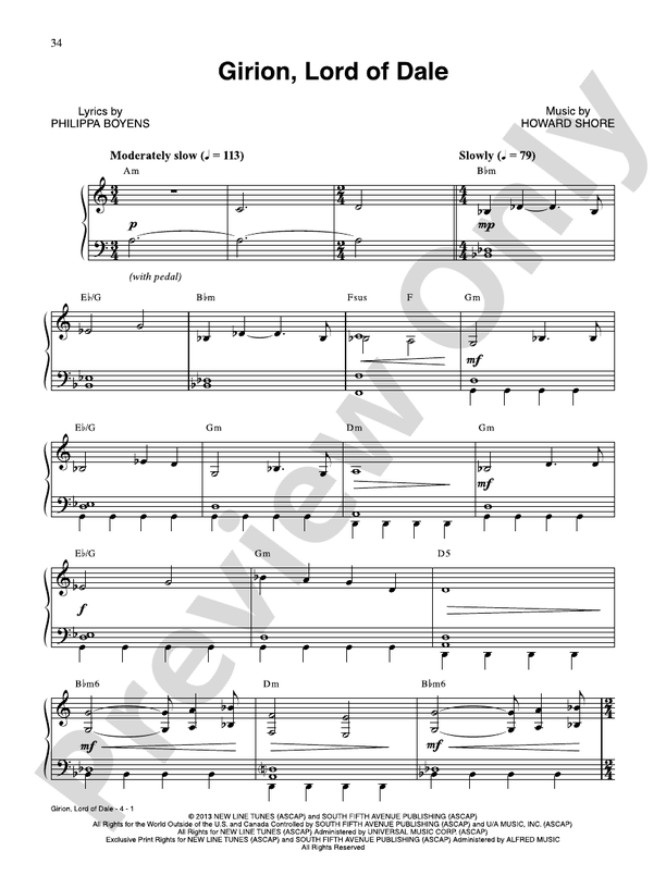 Girion Lord of Dale (from The Hobbit: The Desolation of Smaug) - Piano (Digital Download)