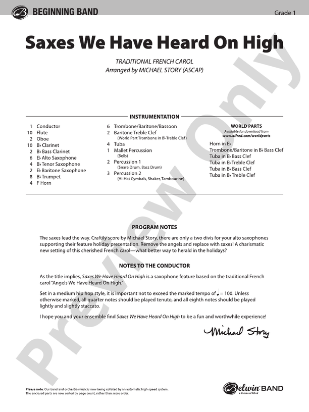 Saxes We Have Heard on High - Concert Band Conductor Score & Parts (Digital Download)